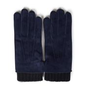 Blauwe Leren Gebreide Manchet Handschoenen Brioni , Blue , Heren