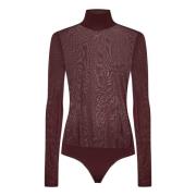 Bordeaux Ribgebreide Hoge Hals Top Khaite , Red , Dames