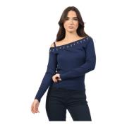 Blauwe One-Shoulder Juweel Top Fracomina , Blue , Dames