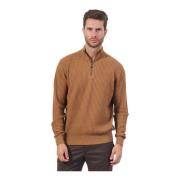 Bruine Sweater met Halve Rits Bugatti , Brown , Heren