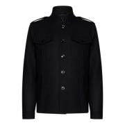 Zwarte wollen jas met leren details Tom Ford , Black , Heren