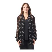 Zwarte Chiffon Shirt met Logo Armani Exchange , Black , Dames