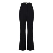 Zwarte Wol Hoge Taille Flared Broek Balmain , Black , Dames