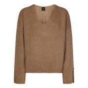 Beige Ribgebreide V-hals Sweater Aw24 Pinko , Beige , Dames