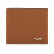 Gestructureerde Leren Portemonnee met Logo Ermenegildo Zegna , Brown ,...