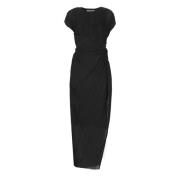 Zwarte Geplooide Jurk Ronde Hals Korte Mouwen Lanvin , Black , Dames