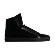 Zwarte Velvet High-Top Sneakers Versace , Black , Heren