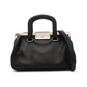 Zwarte leren handtas met kliksluiting Max Mara , Black , Dames