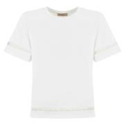 Geborduurd katoenen T-shirt en Polo Twinset , White , Dames