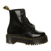 Zwarte Leren Platformlaars met Decoratieve Stiksels Dr. Martens , Blac...