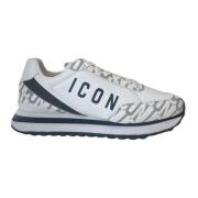 Witte Leren Sneaker met Logo Details Icon Denim , White , Heren