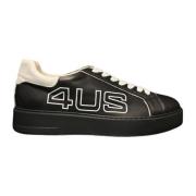 Zwarte leren sneaker met wit logo lettering Paciotti , Black , Heren