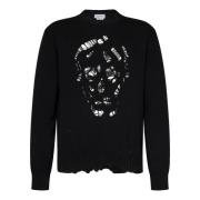 Zwarte Distressed Skull Sweater Alexander McQueen , Black , Dames