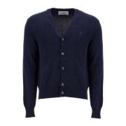 Zachte Cashmere Cardigan met Geborduurd Logo Ami Paris , Blue , Heren