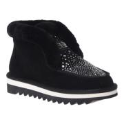 Ankle boots in black suede and sheepskin with rhinestones Baldinini , ...