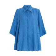 Blauwe Linnen Tuniek met Kraag Marina Rinaldi , Blue , Dames