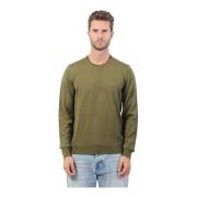 Groene Crew Neck Sweater Geborduurd Logo Hugo Boss , Green , Heren