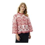 Rode Vrouwelijke Blouse met Geborduurd Detail IN Front , Red , Dames