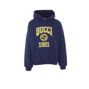 Grijze Hoodie met Teddy Logo Patch Gucci , Blue , Heren