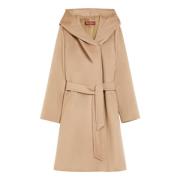 Beige Wollen Jas met Brede Capuchon Max Mara , Beige , Dames