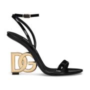 Zwarte Leren Sandalen met Gouden Hak Dolce & Gabbana , Black , Dames