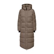 Premium Puffer Coat X-Long Only , Brown , Dames