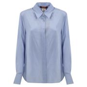 Blauwe zijden gestreepte blouse Max Mara Studio , Blue , Dames