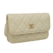 Pre-owned Leather wallets Chanel Vintage , White , Dames