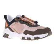 Trainers in olive and beige eco-leather Baldinini , Multicolor , Heren