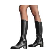 Zwarte Leren Ritslaarzen Nerogiardini , Black , Dames