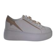 Witte Leren Sneaker met Beige Details Emanuelle Vee , White , Dames