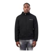 Zwarte Sweater Fullzip Geborduurd Logo Guess , Black , Heren