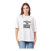 Witte Katoenen T-shirt met Bedrukte Slogan Hugo Boss , White , Dames