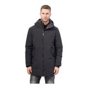 Zwarte Lange Winterjas met Afneembare Capuchon Invicta , Black , Heren