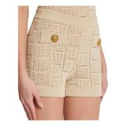 Monogram opengebreide mini-shorts Balmain , Beige , Dames