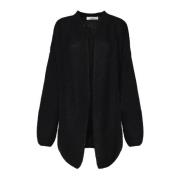 Zwarte Open Cardigan met Elastische Manchetten Akep , Black , Dames