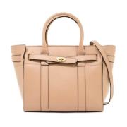 Gestructureerde Leren Zipped Bayswater Handtas Mulberry , Beige , Dame...