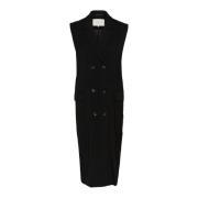 Elegante Lang Gilet Pak Zwart Kaffe , Black , Dames