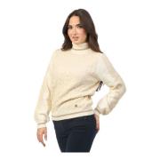 Ivoor Sweater met Geborduurde Breisels YES ZEE , Beige , Dames