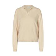 Ivory V-Hals Gebreid Overhemdkraag Modström , Beige , Dames