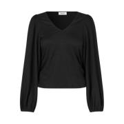 V-hals ballonmouw blouse Modström , Black , Dames