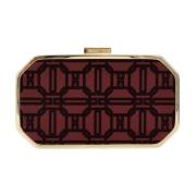 Bordeaux Flock Clutch met Gouden Metaal Elisabetta Franchi , Brown , D...