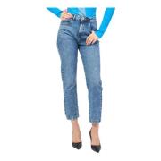 Hoge Taille Geknipte Blauwe Jeans YES ZEE , Blue , Dames