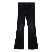 Flared Jeans The Weekender Clean Mother , Black , Dames