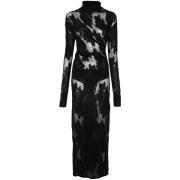 Bloemen Fil Coupé Lange Jurk Amazuin , Black , Dames