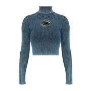 Ribgebreide top met Oval D-plaque Diesel , Blue , Dames