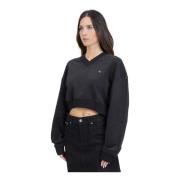 Zwarte Trui V-Hals Geribbelde Zoom Calvin Klein Jeans , Black , Dames