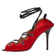 Pre-owned Leather sandals Manolo Blahnik Pre-owned , Red , Dames