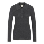 Geribbelde Merinowol Polo Trui Heartmade , Gray , Dames