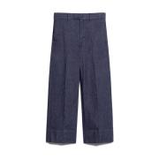 Blauwe Cropped Wide Leg Denim Jeans Max Mara , Blue , Dames